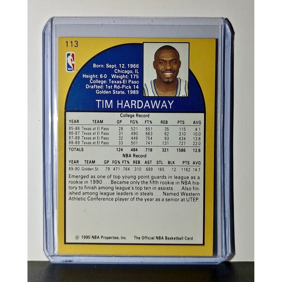 Tim Hardaway Rookie 1990 NBA Hoops NBA #113 Card Golden State Warriors - Picture 2 of 2